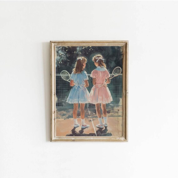 Preppy Tennis Girls Retro Oil Painting Poster
