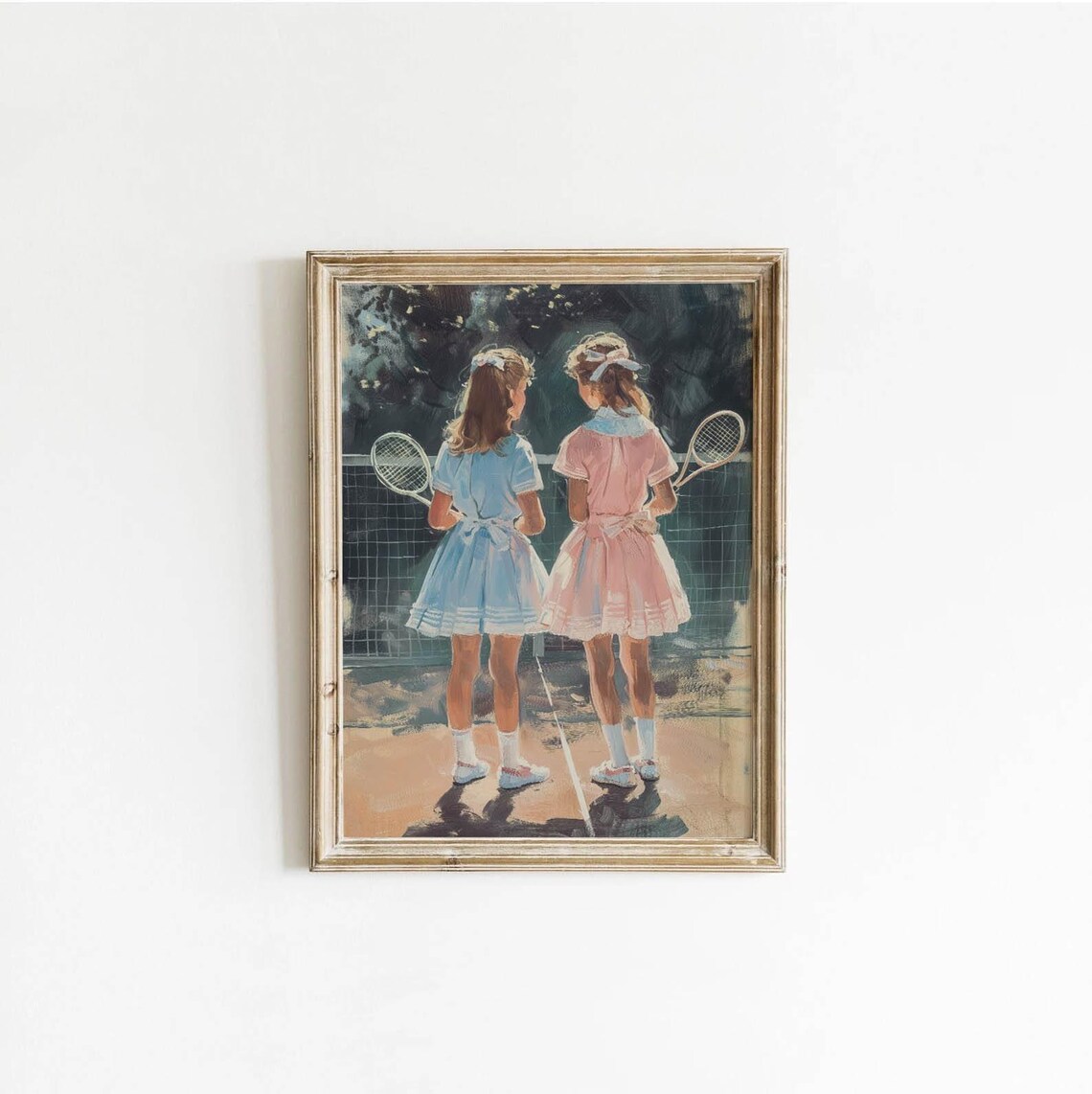 Preppy Tennis Girls Retro Oil Painting Poster