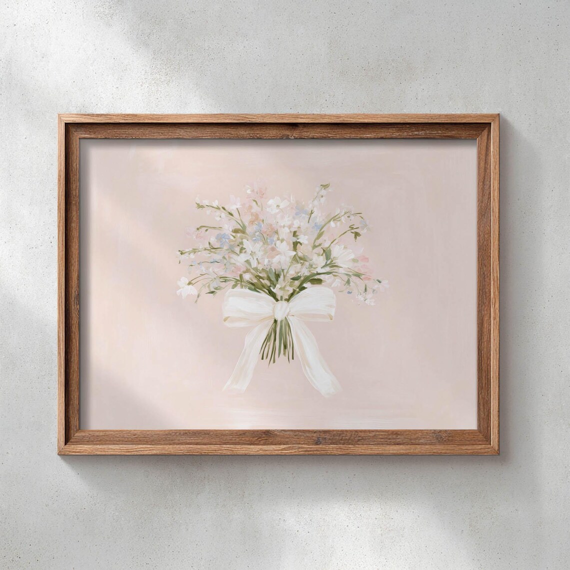 White Wildflower Bouquet With Big White Bow Blush Floral Poster