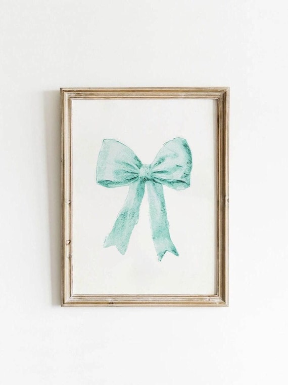Teal Bow Print, Preppy Retro Art Print