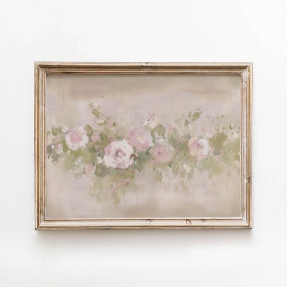 Soft Pink Cottagecore Roses Printable Pastel Floral Wall Art Vintage Flower Decor Romantic Bedroom Green Foliage Download 0216