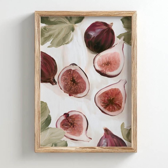 Printed Art Poster Fresh Figs With Green Leaves Burgundy Pink Botanical Kitchen Wall Decor Vintage Farmhouse Dining Room Print P765