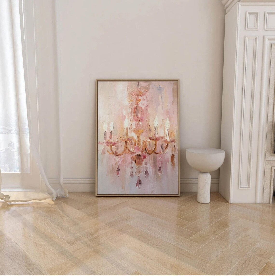 Chandelier Oil Painting Art Print, Luxury Decor