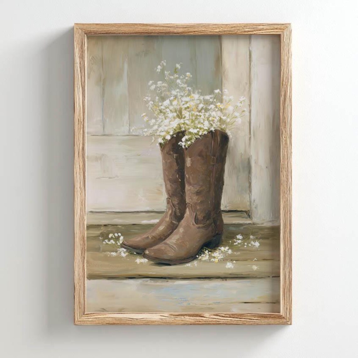 Brown Cowboy Boots With Wildflowers Rustic Porch Farmhouse Poster