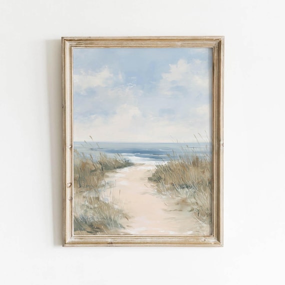 Coastal Dune Path Through Sea Grass Muted Soft Sandy Beach Poster