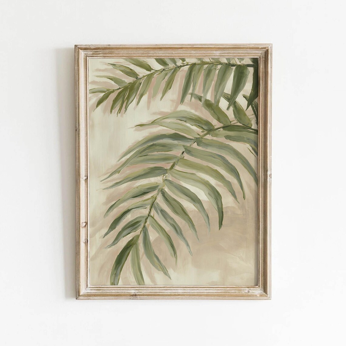 Muted Green Palm Frond Art Print, Minimalist Tropical Decor