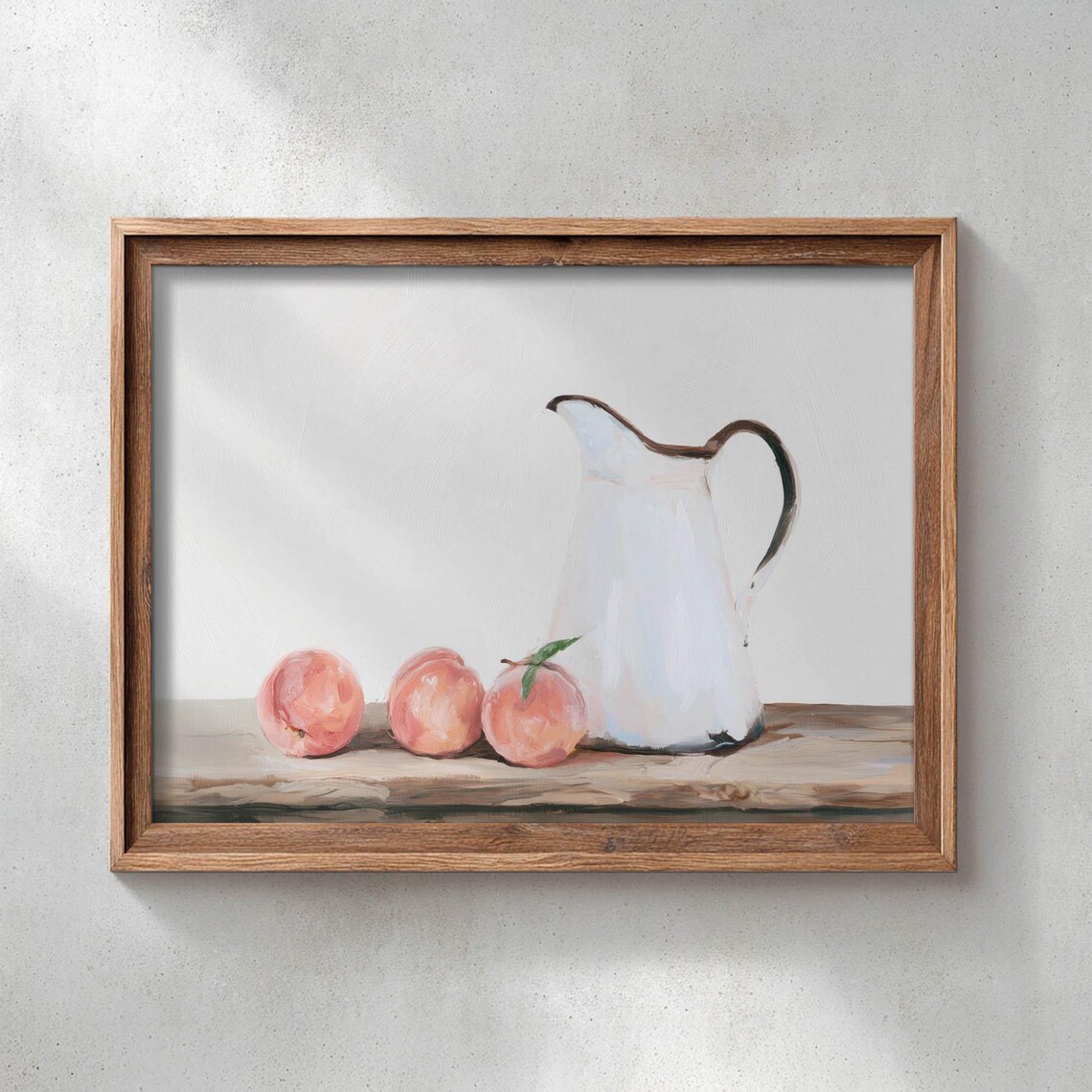 Peaches Enamel Pitcher Rustic Farmhouse Kitchen Still Life Painting Poster