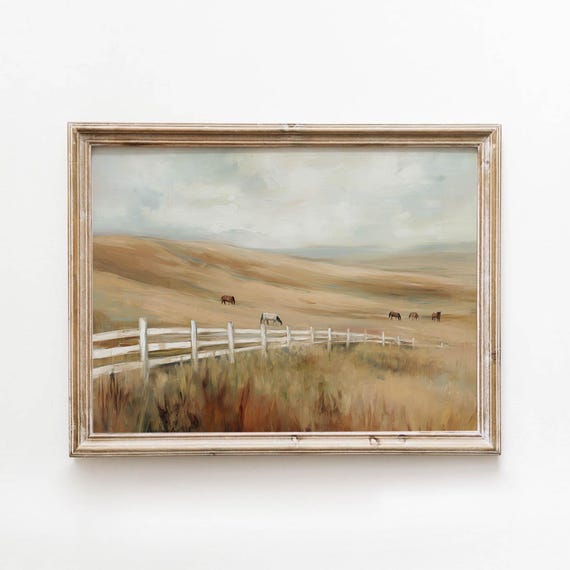 Vintage Golden Pasture Horses Printable Rustic Farmhouse Wall Art Neutral Countryside Decor Digital Download 557