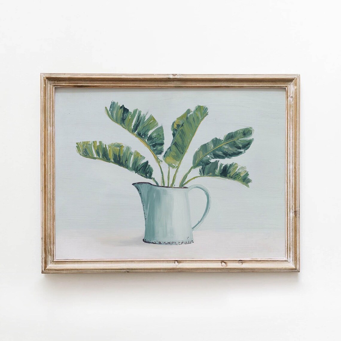 Tropical Leaves and White Pitcher, Vintage Farmhouse