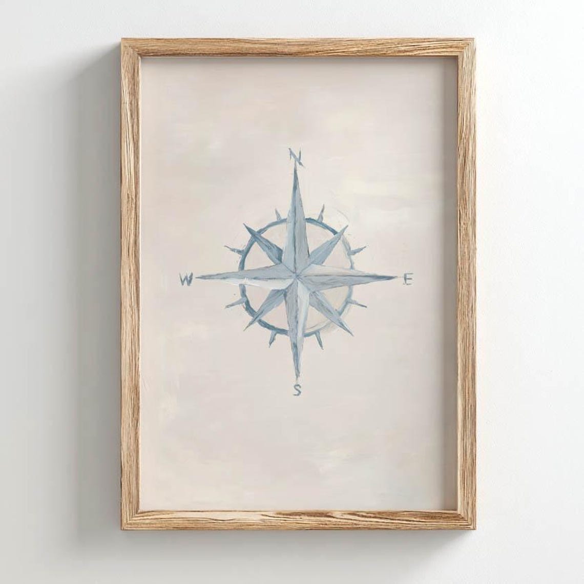 Beachy Vintage Compass Rose Navy Nautical Coastal Art Poster