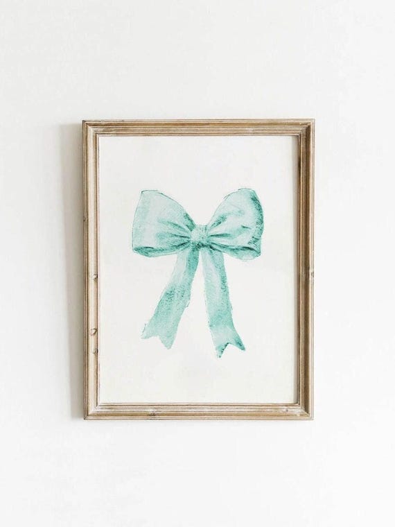 Teal Bow Preppy Art Painting Dorm Prints Aquamarine Print Retro Girly Western Wall 0001iv