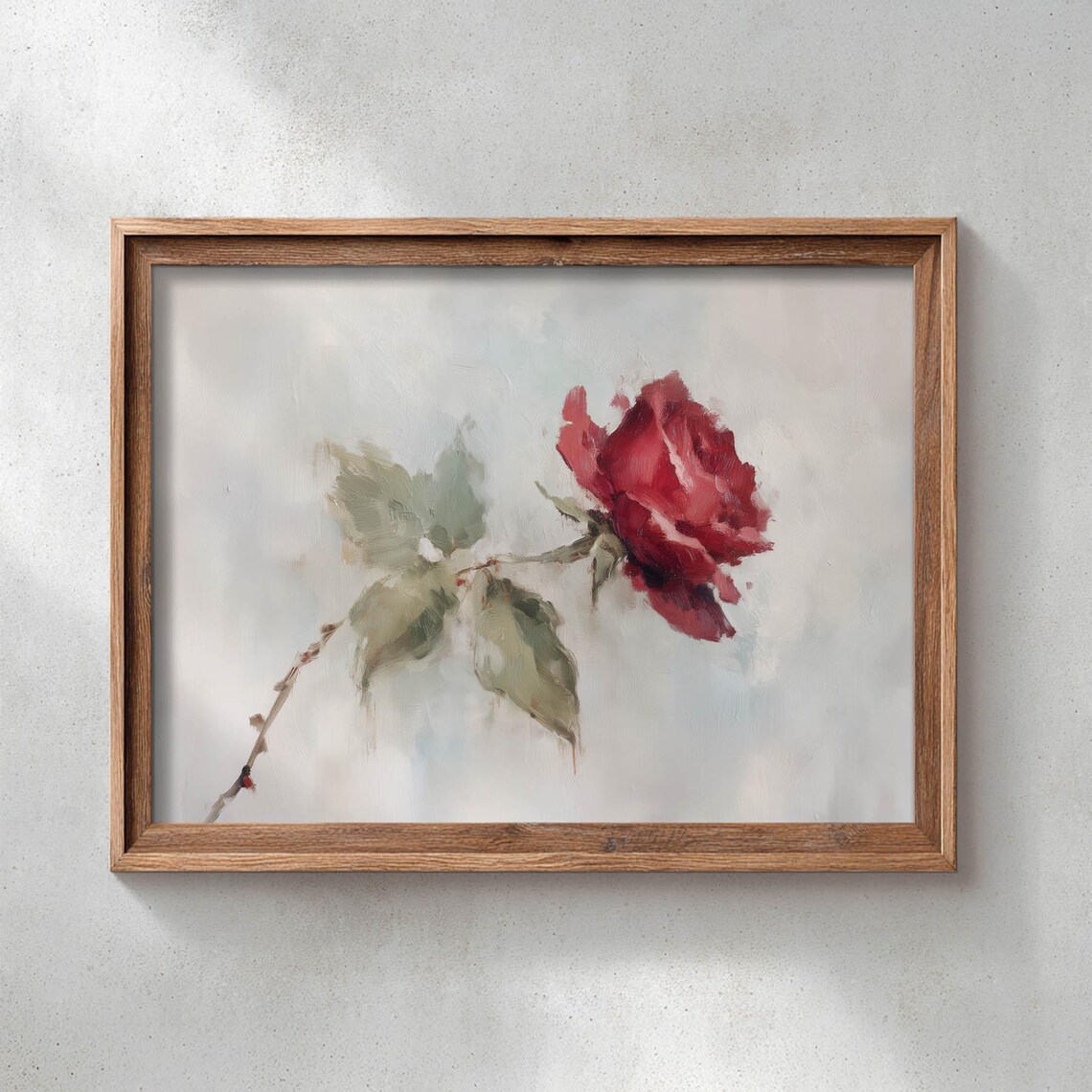 Printed Red Rose on Slanted Stem Vintage Art Print