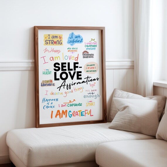 Self Love Affirmations Colorful Typography Poster I Am Grateful Strong