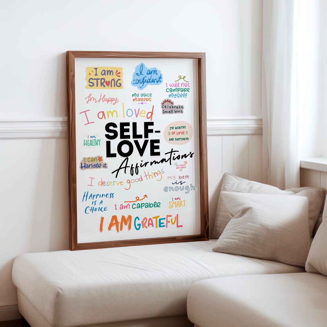 Self Love Affirmations Colorful Typography Poster I Am Grateful Strong