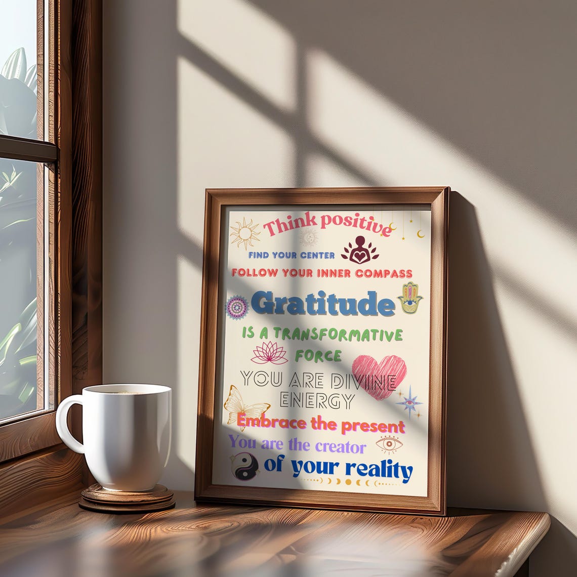 Gratitude Boho Affirmation Poster Think Positive Spiritual Wall Decor
