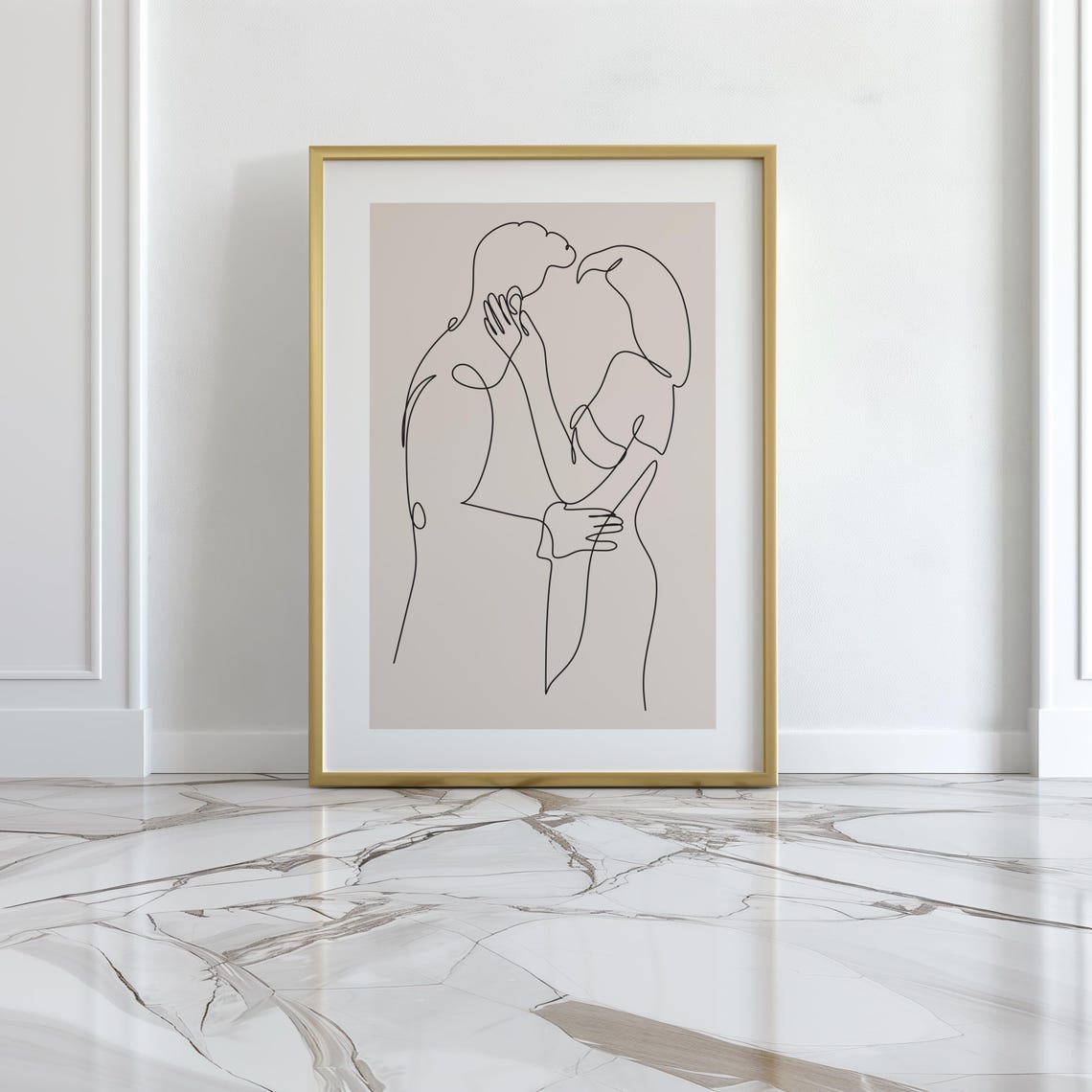 Romantic Couple Line Art Poster Abstract Embrace Minimalist Love Decor