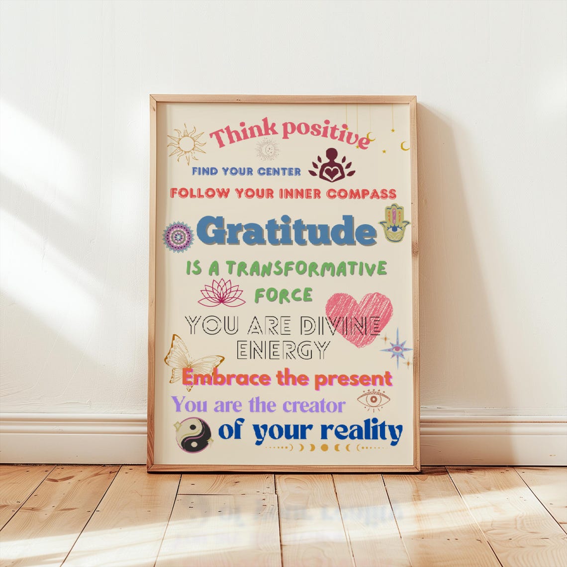 Gratitude Boho Affirmation Poster Think Positive Spiritual Wall Decor - Image 2