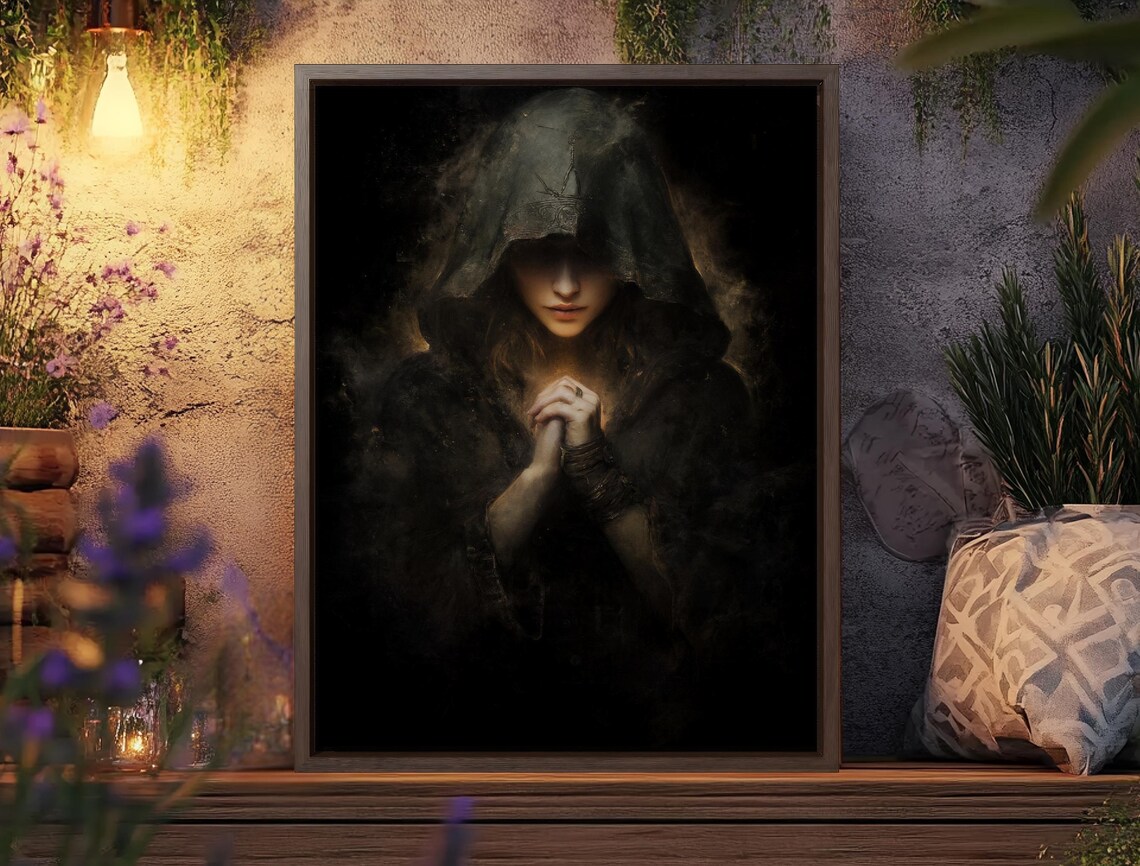 Dark Witch Sorceress Hooded Gothic Fantasy Medieval Woman Poster