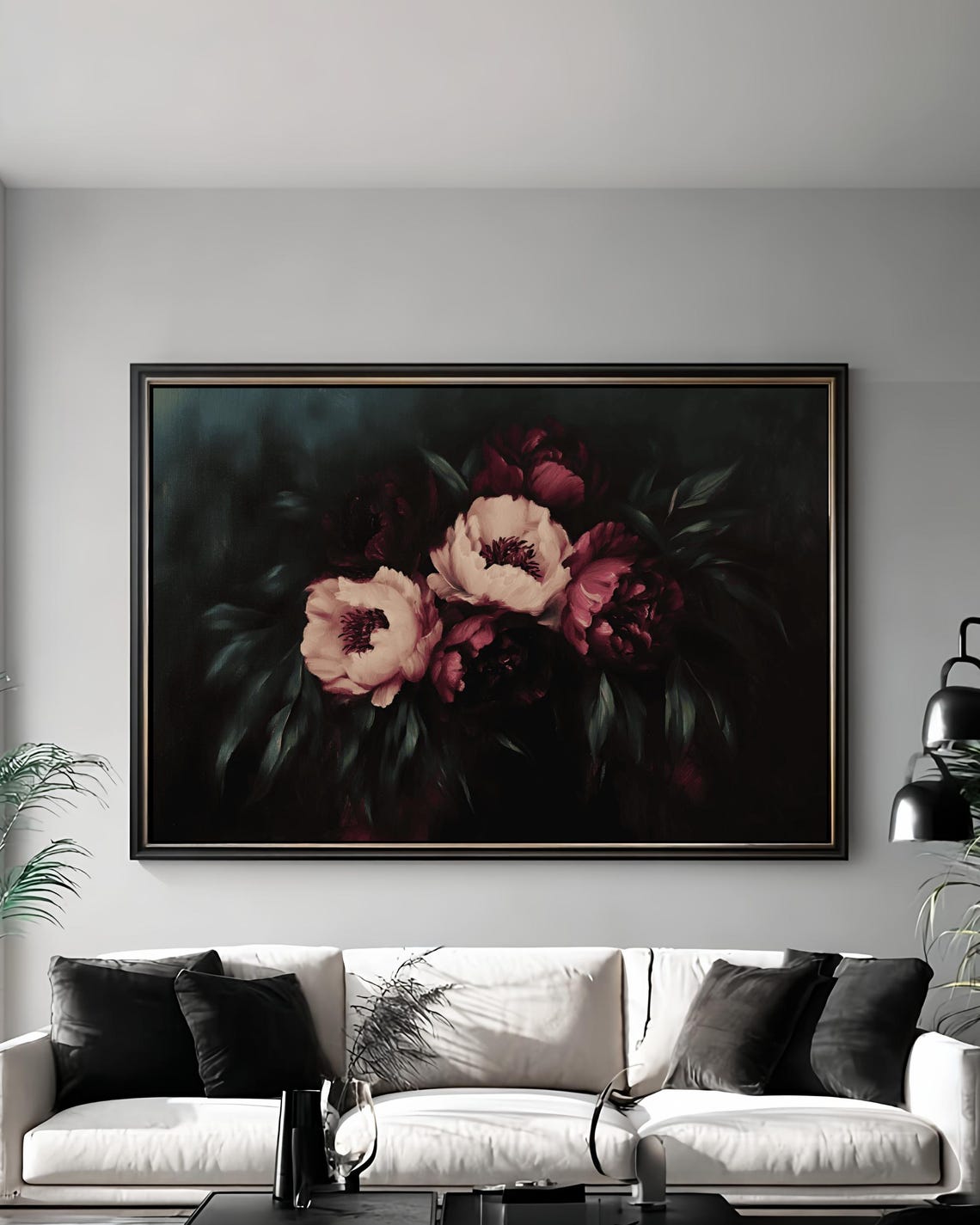 Dark Moody Peonies Vintage Botanical Floral Still Life Poster