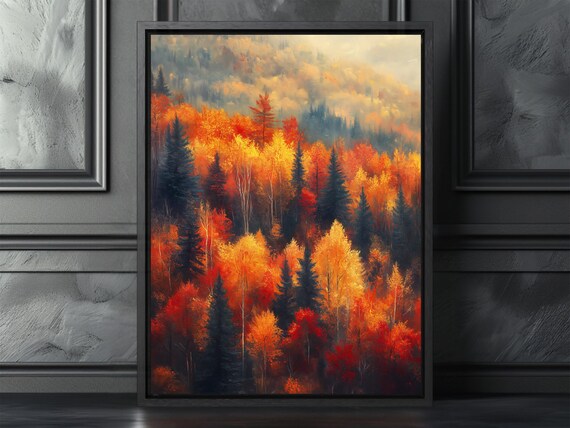 Moody Fiery Autumn Forest Fall Foliage Landscape Painting Poster