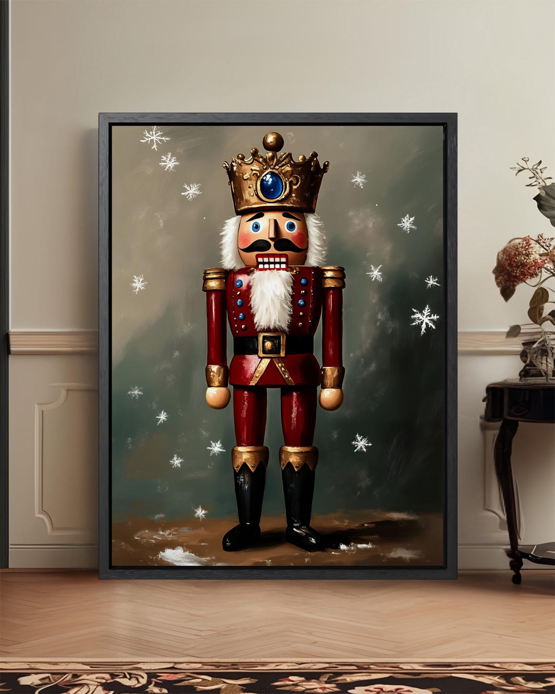 Nutcracker King Red Uniform Snow Christmas Holiday Portrait Poster