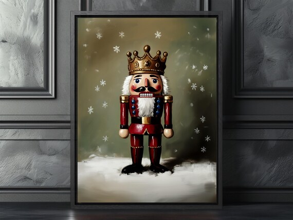 Royal Christmas Nutcracker King Snow Vintage Holiday Art Print