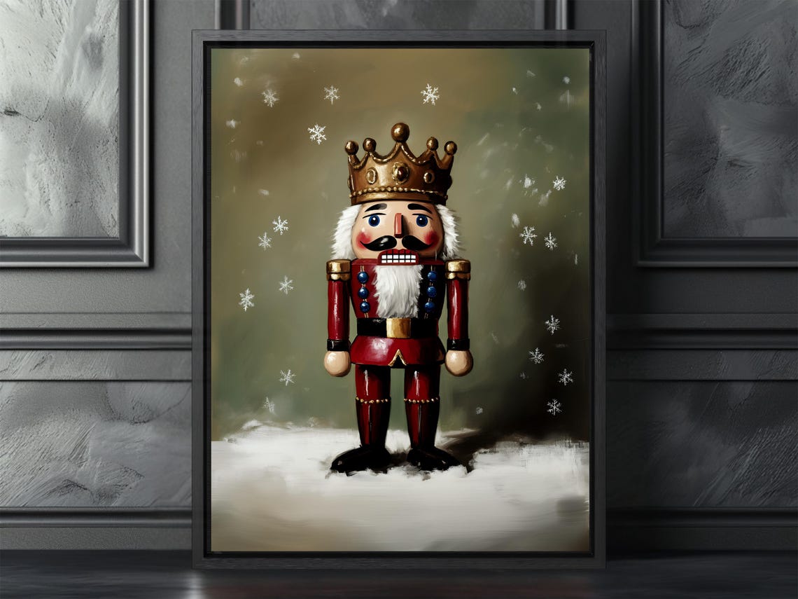 Royal Christmas Nutcracker King Snow Vintage Holiday Art Print