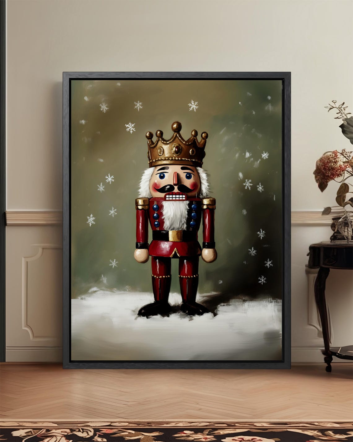 Nutcracker King Red Soldier Snow Golden Crown Winter Decor Poster