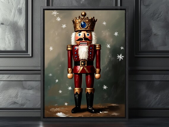 Royal Nutcracker King Blue Jewel Crown Snowy Christmas Night Poster