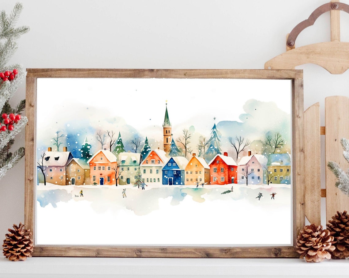 Winter Village Wall Art 5x7 8x10 11x14 16x20 Christmas Home Decor Winter Holiday Town Country Christmas Sign Diy Seasonal Decor - Image 2