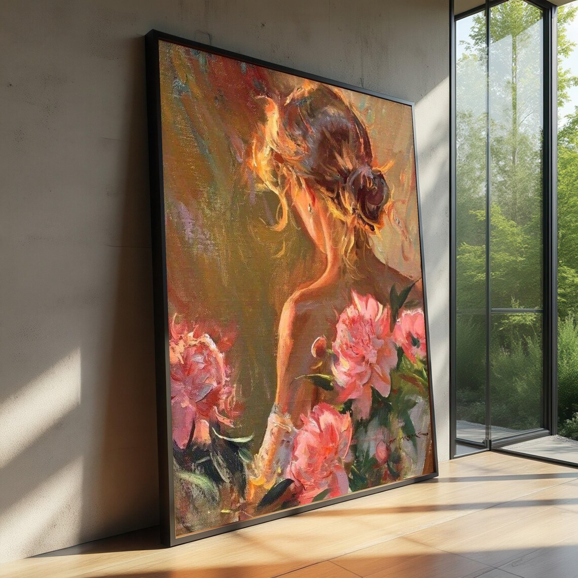 Elegant Woman With Flowers, Floral Portrait Art Print