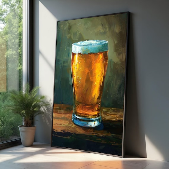 Frothy Beer Pint Painterly Amber Brew Pub Bar Beverage Illustration Poster