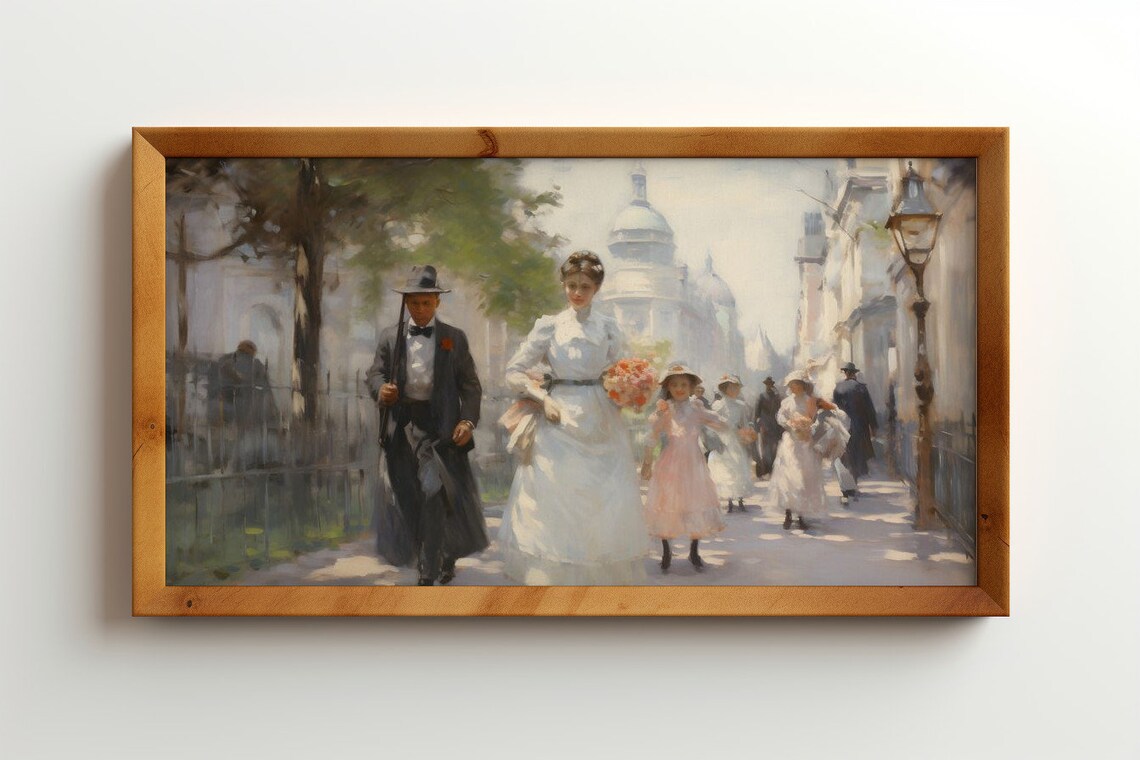 Springtime Stroll In Paris - Antique Art Print - Image 3