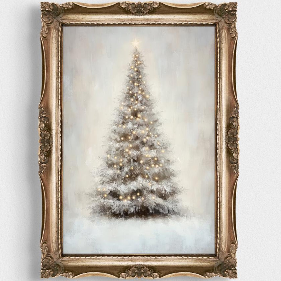 Flocked White Christmas Tree With Warm Glowing Lights Poster