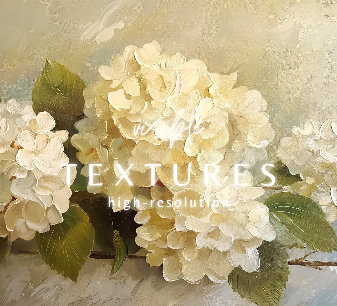 Cream Hydrangea Blossoms Vintage Style Floral Oil Painting Poster - Image 2