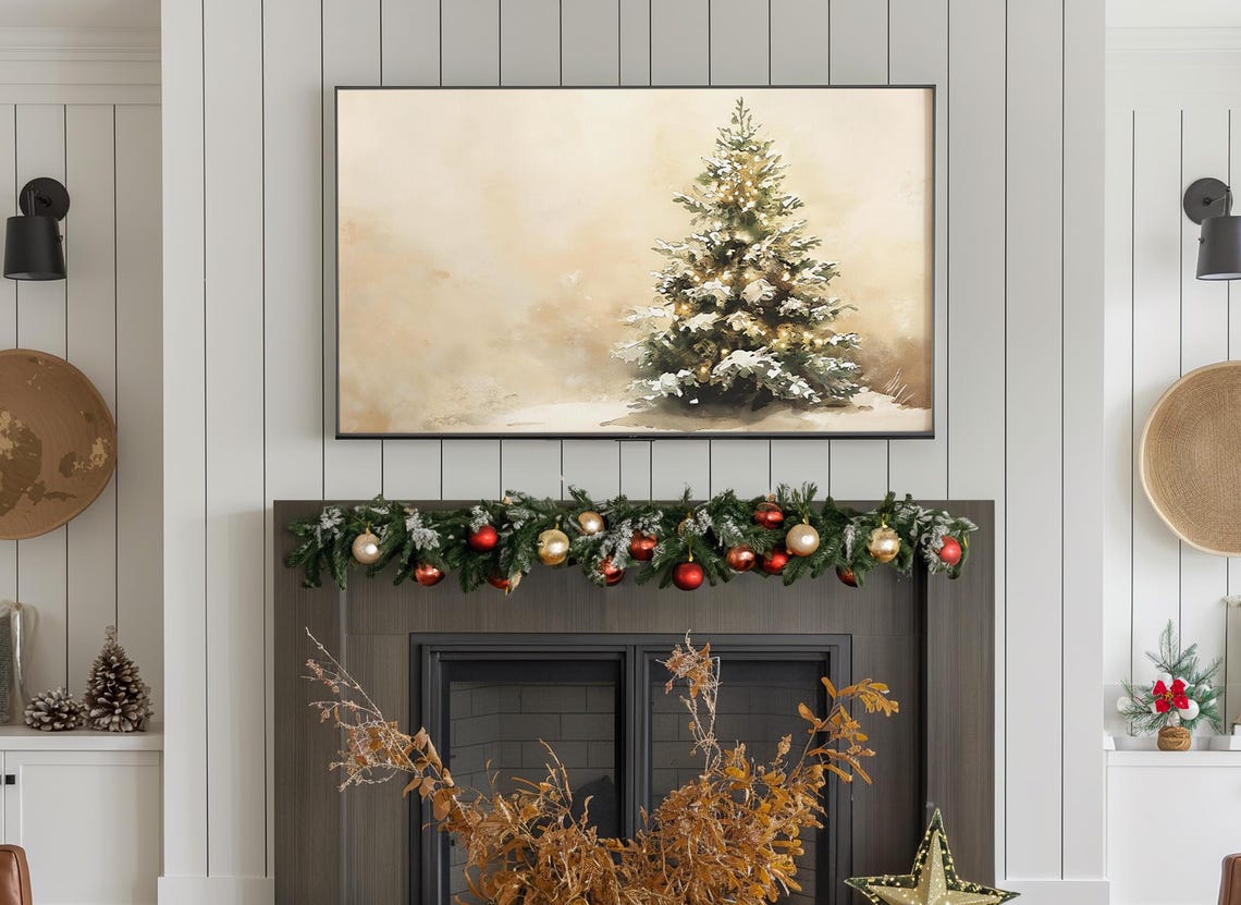 Minimalist Snowy Christmas Tree Neutral Beige Background Art Poster - Image 3