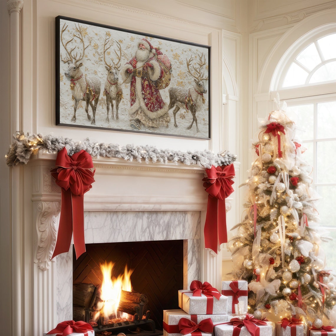 Santa Claus Frame Tv Art Textured Christmas Art For Tv Farmhouse Painting Christmas Holiday Decor Tv Art - Image 3