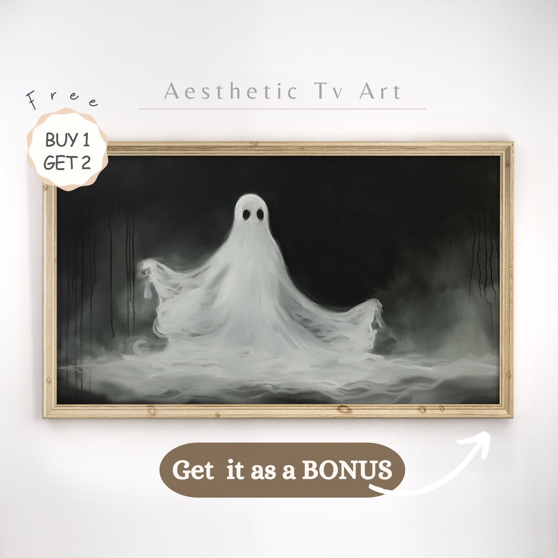 Two Cute Ghosts Dark Wildflower Meadow Spooky Cute Halloween Poster - Image 2
