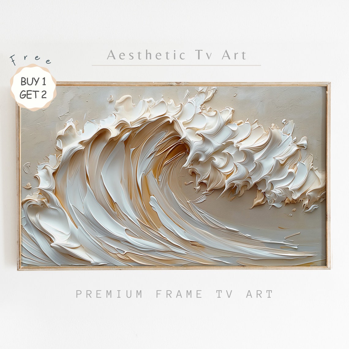 3D Textured Ocean Wave Impasto Neutral Cream Coastal Boho Wall Art