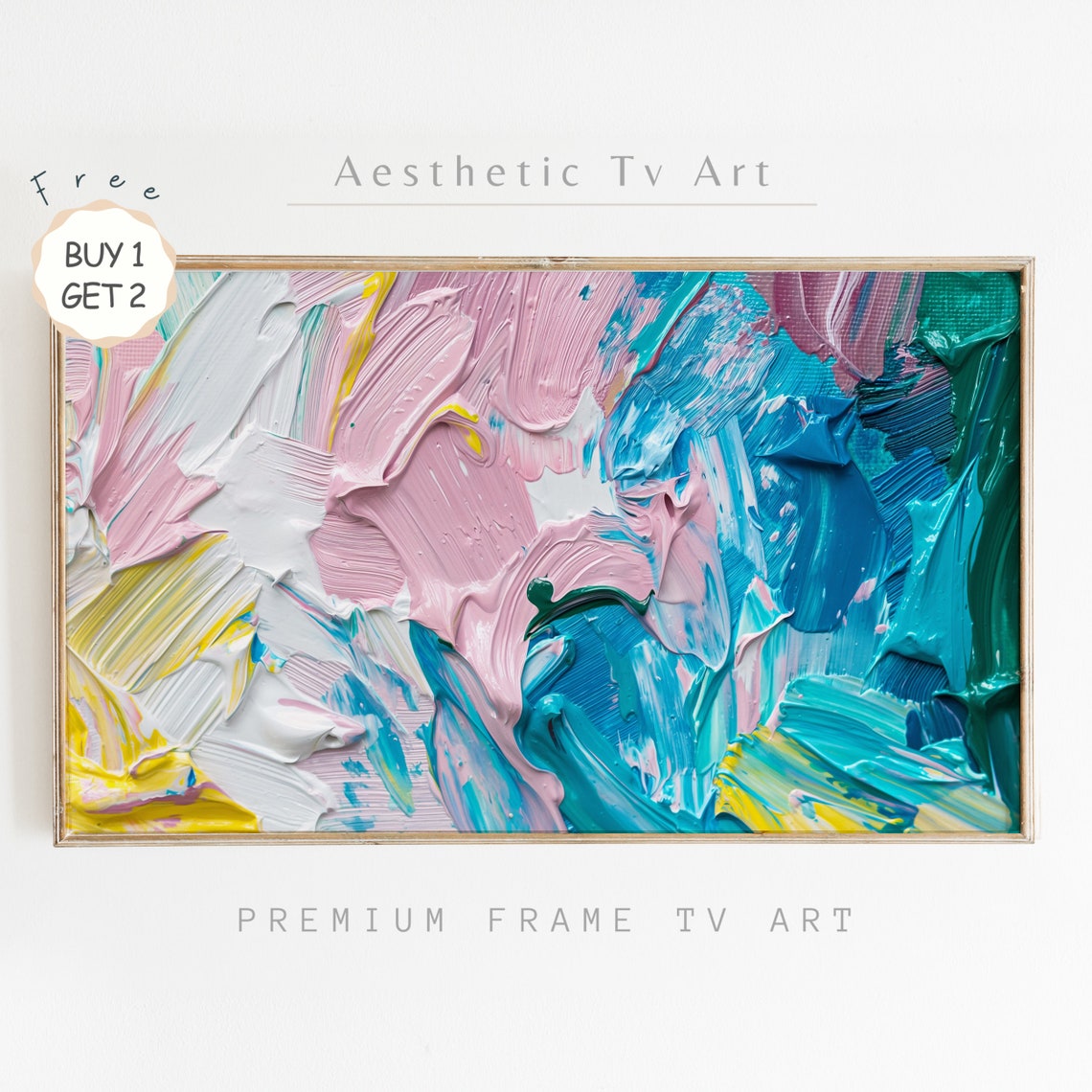 Colorful Abstract Impasto Pink Turquoise Yellow Brushstroke Poster