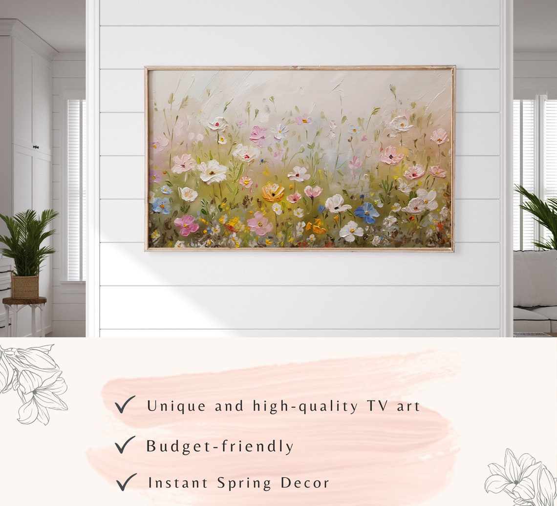 Spring Wildflowers Frame Tv Art Vintage Flowers Meadow Oil Painting Country Oil Painting Cottagecore Decor - Image 3