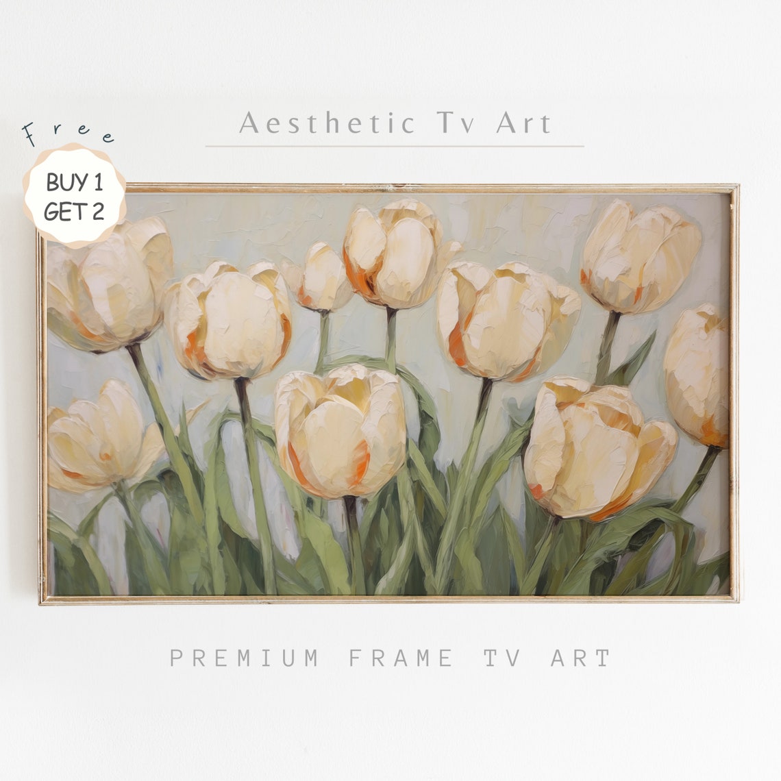 Cream Tulips Neutral Impasto Textured Spring Flower Painting Poster
