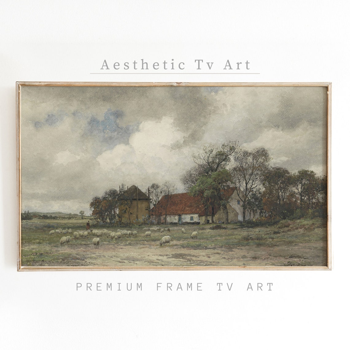 Vintage Frame Tv Art Moody Landscape Painting Antique Farmhouse Oil Painting Vintage Home Decor Frame Tv