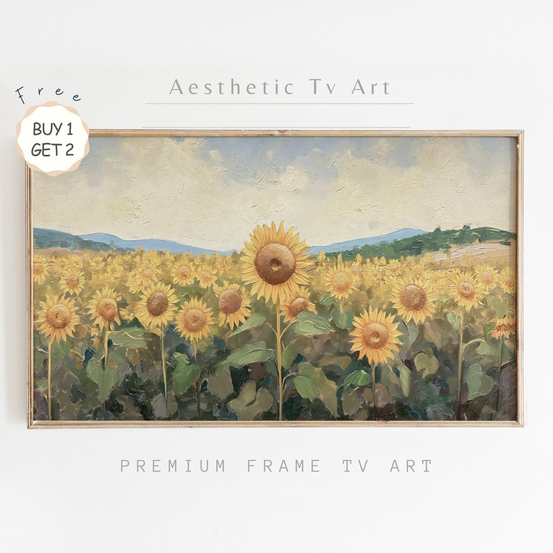 Sunflowers Frame Tv Art Sunflowers Field Landscape Vintage Country Field Oil Painting Farmhouse Decor Frame Tv Art