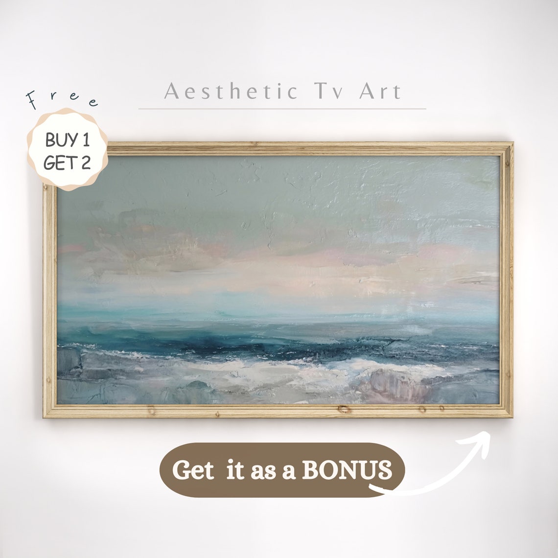 Neutral Beige Ocean Waves Aerial Abstract Coastal Wall Poster - Image 2