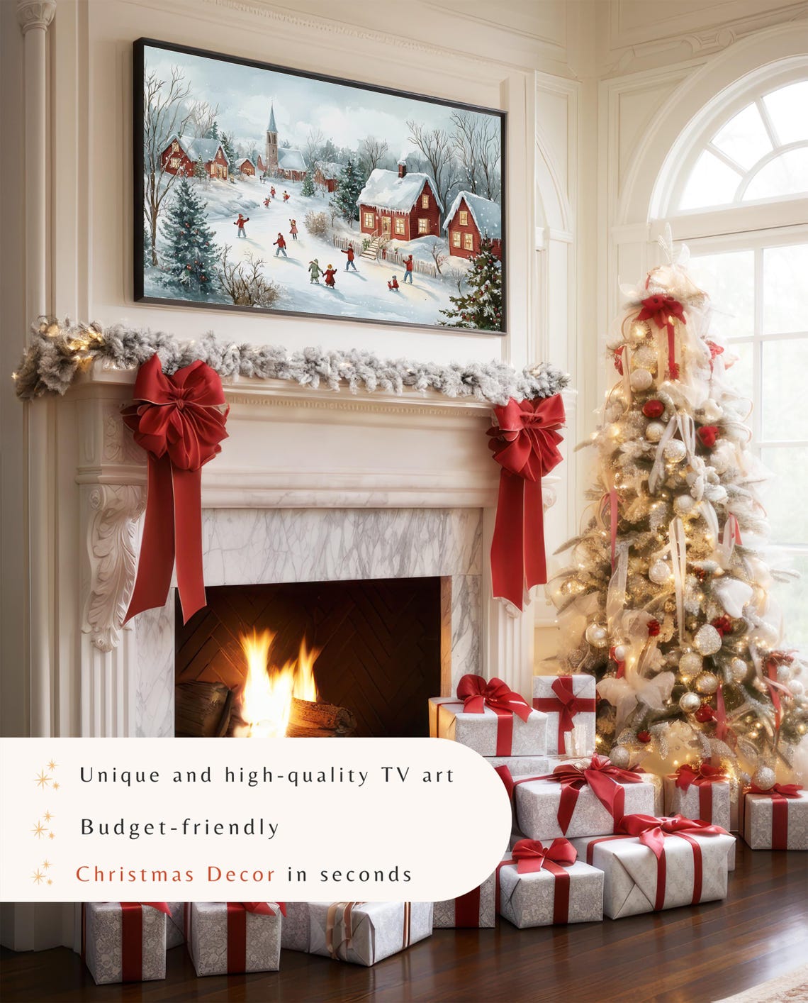 Christmas Village Frame Tv Art Vintage Farmhouse Christmas Painting Christmas Painting Seasonal Holiday Home Decor Art