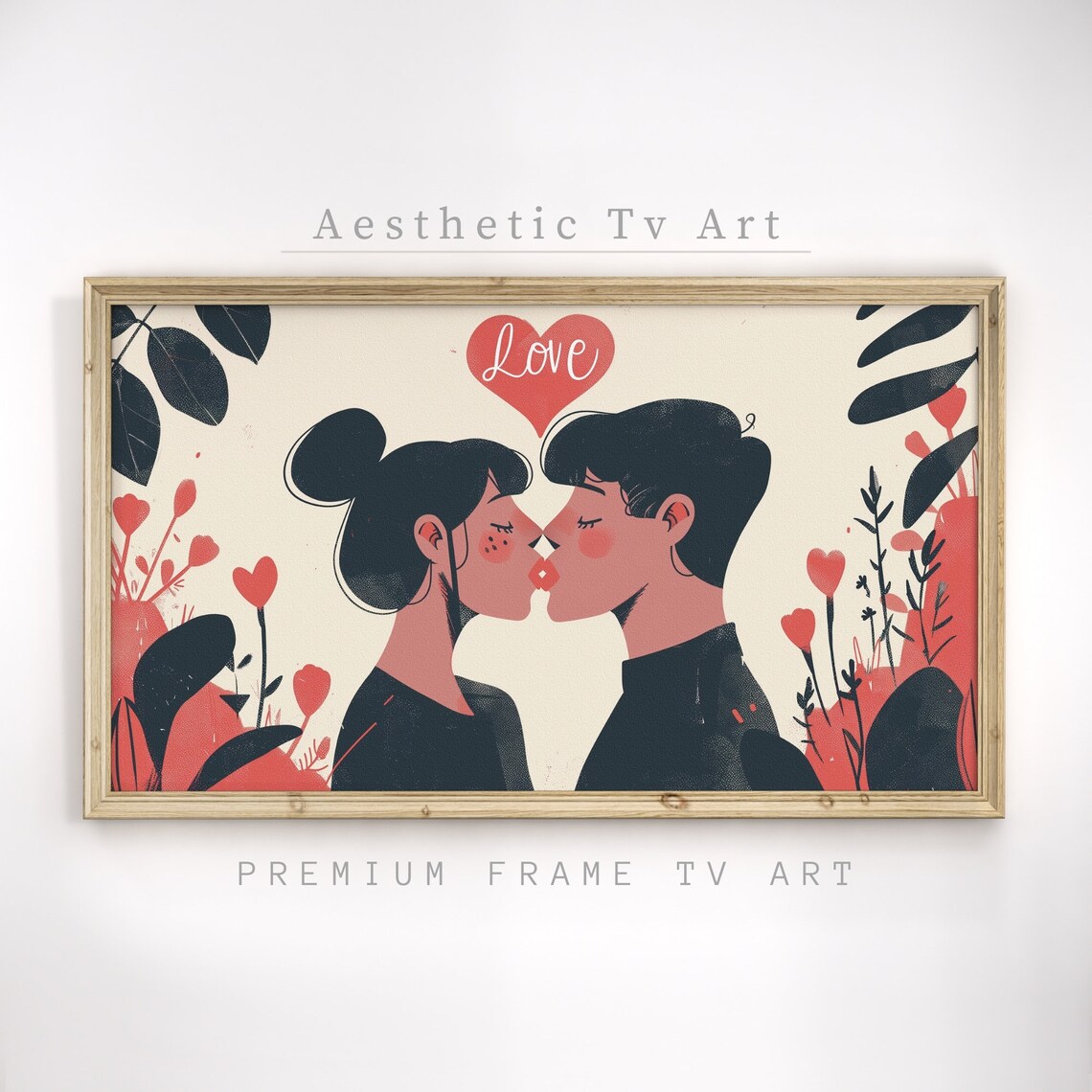 Couple Kissing Love Heart Botanical Modern Illustration Wall Art - Image 3