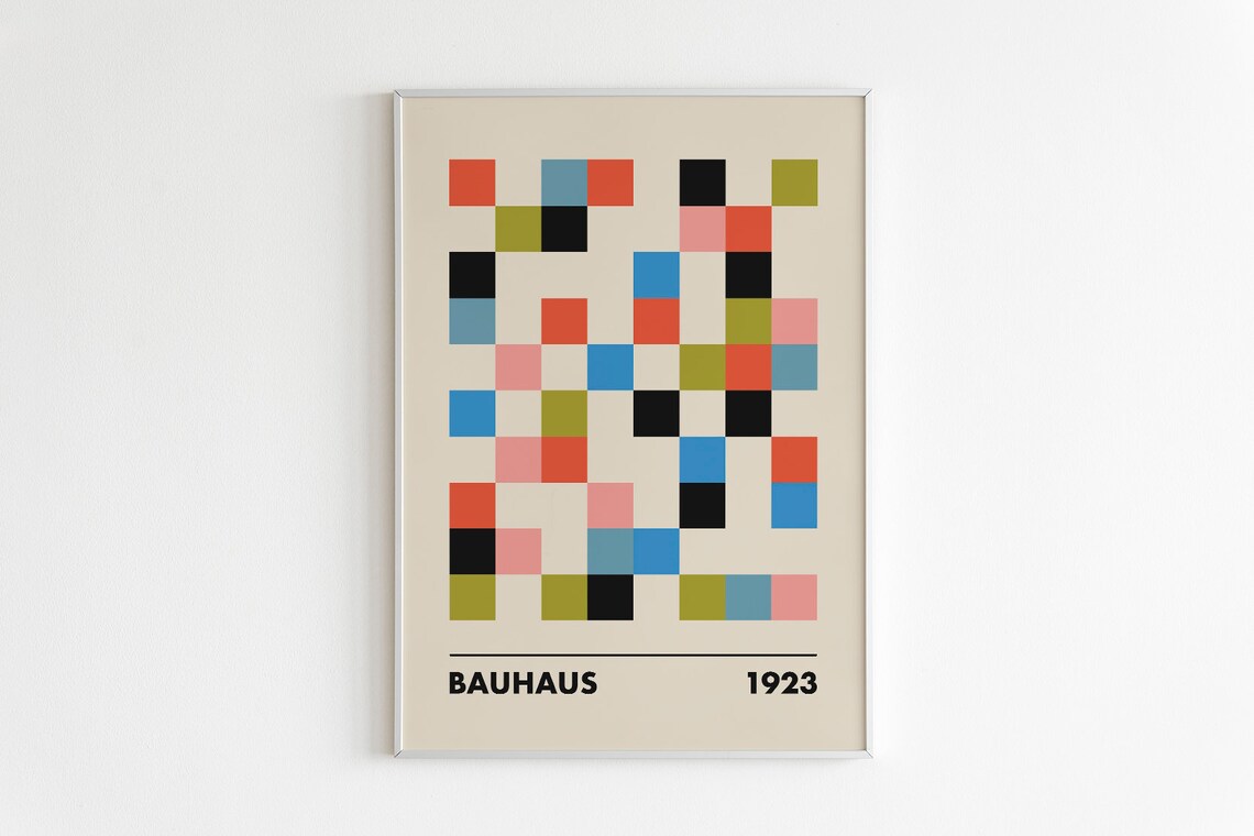 Bauhaus 1923 Scattered Color Squares Geometric Midcentury Art Poster