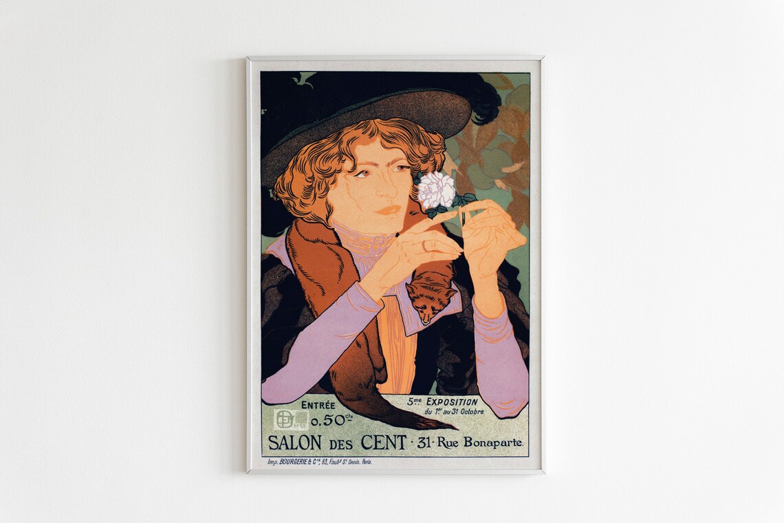 Salon des Cent Art Nouveau Woman Flower Paris Exhibition Poster