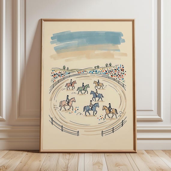 Equestrian Nursery Wall Art Colorful Pony Poster Horse Gift For Kids Room Decor Playful Countryside Artwork Whimsical Riding Print
